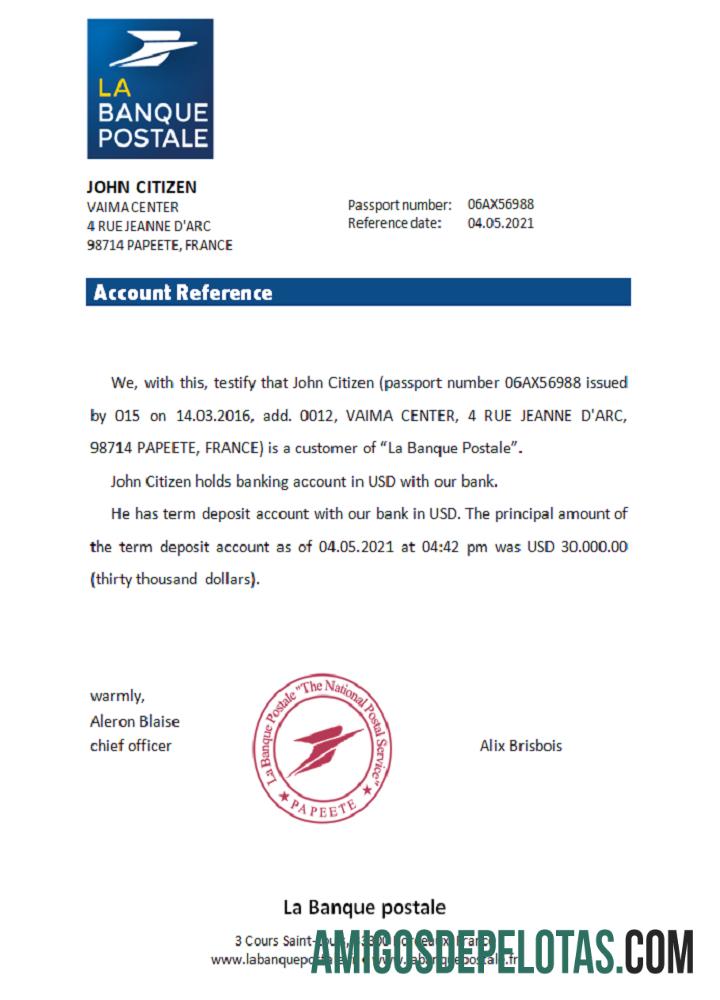 Referência França La Banque Postale amostra